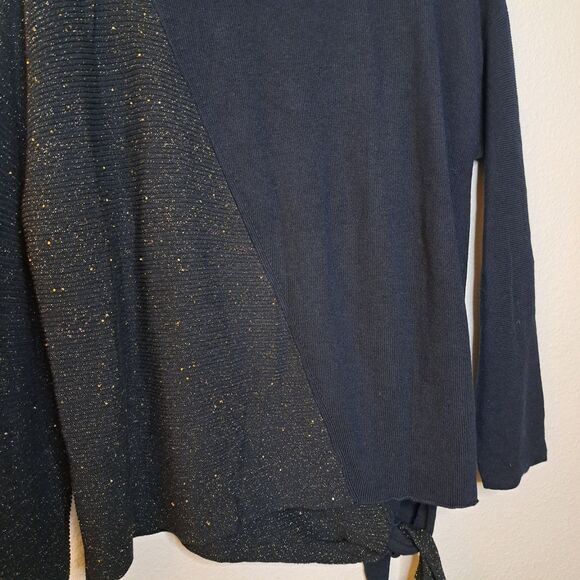Lafayette 148 Half Metallic Sweater Silk Blend Front Knot Size S Black Gold - Picture 12 of 13